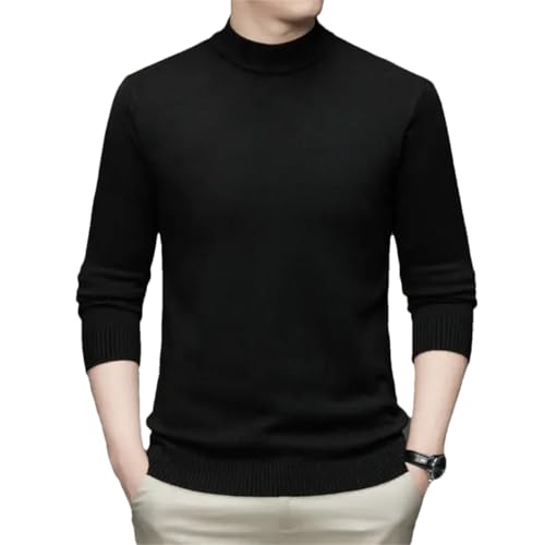 Men's Autumn Winter Half High Collar Solid Long Sleeved Sweater Casual Screw Thread Slim Knit Top Black