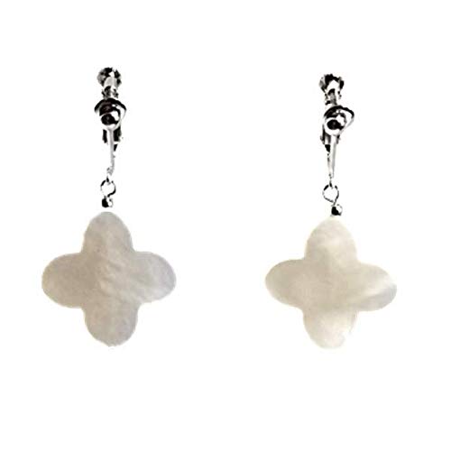 ビジュウ YASUO イヤリング ホワイト シェル フラワー シルバー 大ぶり クローバー かわいい デイリー使い