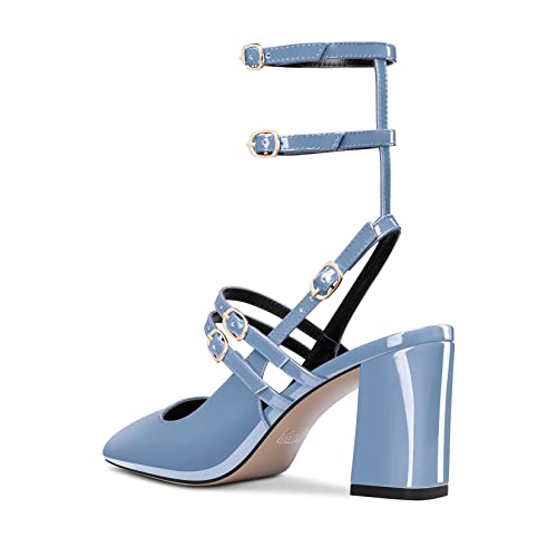 Castamere Women Chunky Block Mid Heel Square Toe Slingback Gladiator Pumps Wedding Prom 2.6 Inches Heels3