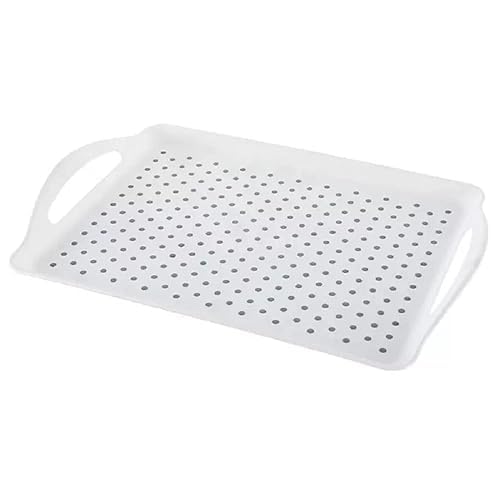Large 45cm Rectangle Plastic Non Anti Slip Dinner Serving Lap Tray With Handles (White)