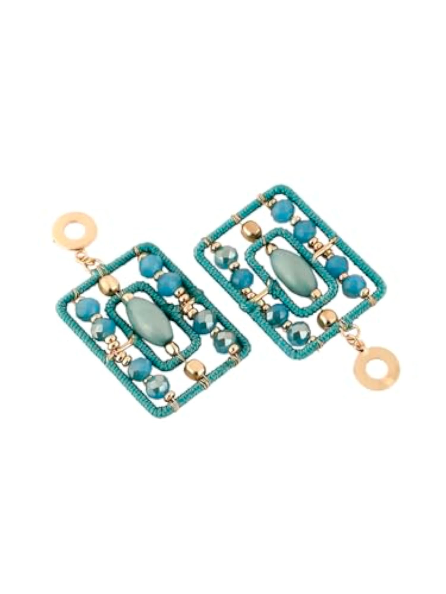 Women's Turquoise Cotton Thread & Crystal Beaded Earrings