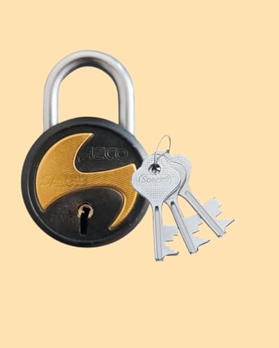 Image of Azco Round Small Size Locks 52mm 3 Keys, 7 Levers Double Locking, Strong Hardened Shackle, Lock and Key for Home Door Shutter Shop Office Main Gate (Pack of 1)