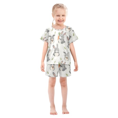 ALAZA Rabbit Holding Carrot Gray Pajamas Short Sleeve 2 Piece Sleepwear Top and Bottom Pajama Set Unisex3