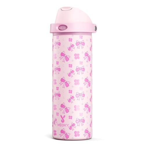 Image of 24 oz Insulated Water Bottle for Women: Meoky Stainless Steel Water Bottle with 2-in-1 Straw and Spout Lid - Leak Proof, Cold for 24 Hours, Fits in Car Cup Holder, BPA-Free for Sports Travel, Ribbonie
