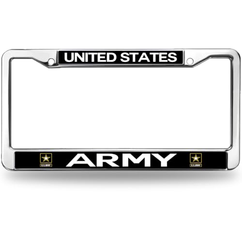 Image of US Army License Plate Frame, Stainless Steel Metal Auto Tag Cover Holder | Show support for military personnel with this durable metal Army license plate frame, weather-resistant built to last.