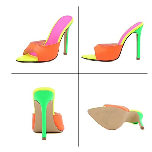 Vujkliy Women's Slippers Pointed Toe Colorblock Stiletto Sandals Sexy Casual Everyday Outer Wear 12Cm/4.7In Slippers3