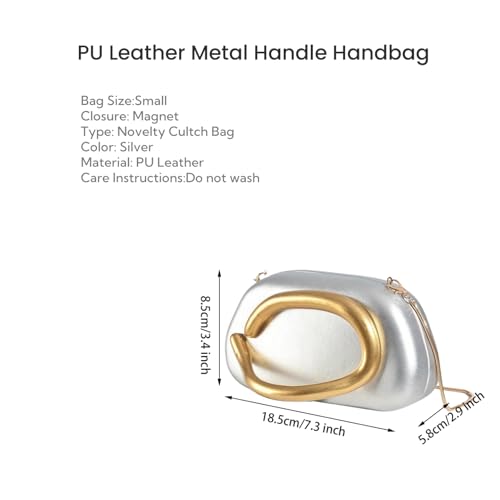 Image of Women PU Leather Metal Handle Handbag Trendy Commuting Compact Stone Purse Hand-held Causal Shoulder Clutch Bag