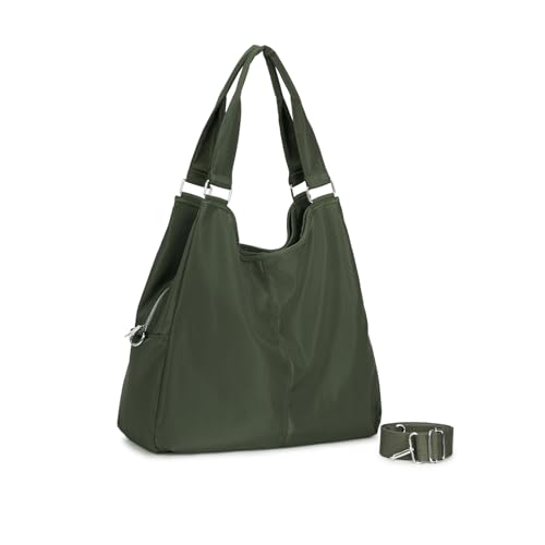 Bolsa Nylon Feminina para Faculdade, Trabalho, Academia e Uso Diário - Bolsa Universitária Lateral de Ombro Impermeável Dia a Dia Casual (Verde, Grande)
