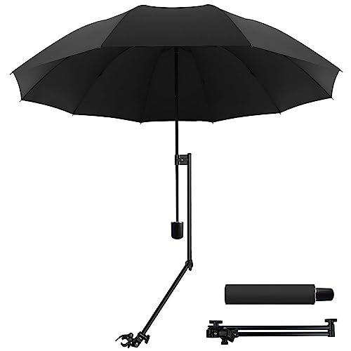 WILRAY UPF 50+Verstellbarer Regenschirm Golfschirm mit verstellbarer universeller Klemme für Stühle Golfbeutel Kinderwagen Rollstuhl Terrasse tragbare Regenschirme (Black-M)