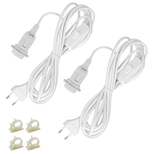 Gebiuhoo 2 pièces Douille de lampe E14 avec interrupteur et Câble d'alimentation 3.5m Blanc Cordon Prise Électrique Interrupteur Douille E14 avec Fil Suspension de...