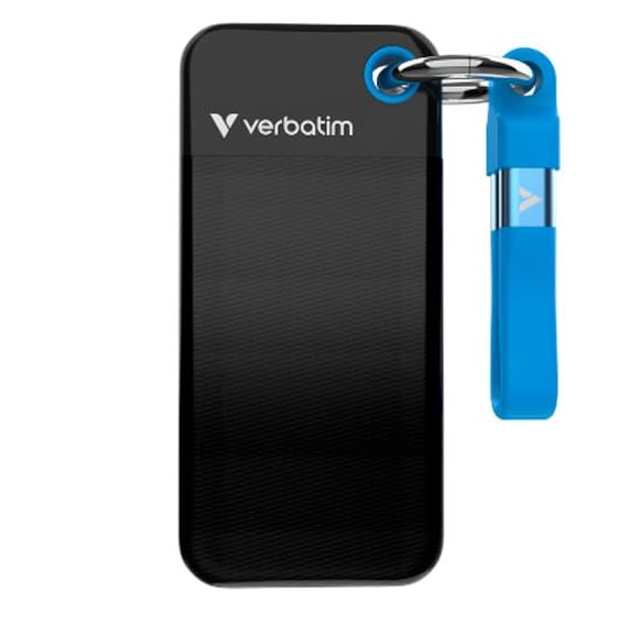 Verbatim Pocket SSD 128 GB, zewnętrzny dysk SSD USB 3.2 Gen 2, do odczytu i zapisu do 1000 MB/s, przenośny dysk twardy do PC, Mac i konsoli, czarny/niebieski