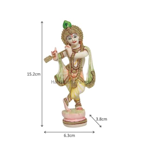 Image of Handicrafts Paradise Culture Marble Hand Painted Krishna Intricately Carved Showpiece for Home Decor and Puja - 6 inch