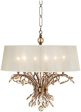 Uttermost Alenya Chandelier 6 Light Metal/Crystal/Fabric Silken Champagne Sheer Fabric -Traditional Installation