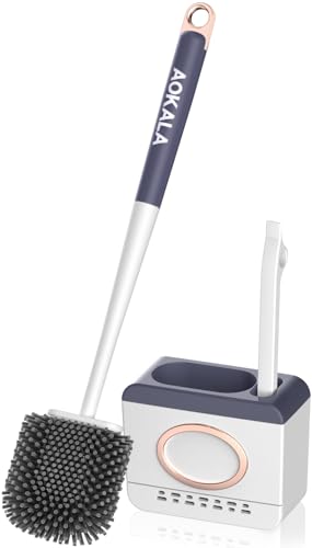 Dark Gray Toilet Bowl Cleaner Set - Silicone Toilet Brush and Holder for Deep Cleaning