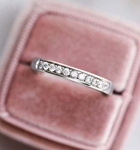 Monkton 3.5Mm Women Half Eternity Bands Cubic Zirconia Promise Ring Stainless Steel Wedding Band Size 4-11,Silver,Size 7 #TOP4