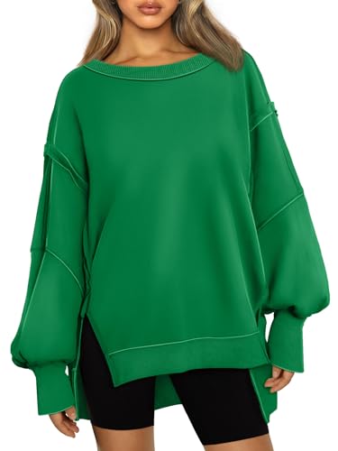 Trendy Queen Womens Oversized Sweatshirts Hoodies Crewneck Shirts Fall Outfits Teen Girls Y2k Winter Clothes GrassGreen L