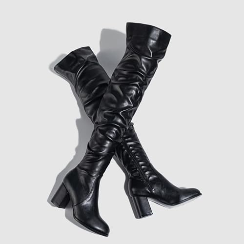 YING LAN Over The Knee High Boots For Women Pull On Side Zipper Chunky Block Heel Thigh High Boots2