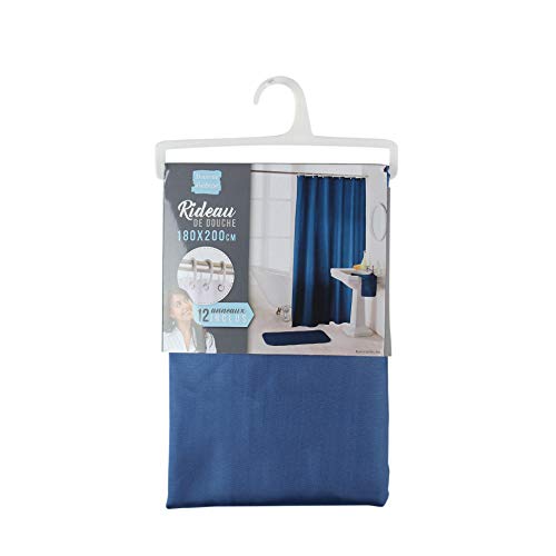 douceur d'intérieur 1800689 Rideau de Douche avec Crochets, Polyester, Bleu Nuit, 180 x 200 cm
