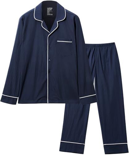 Arjen Kroos Pijama Hombre Invierno Otoño Largo Ligero Conjunto de Pijama de Botones Manga Larga Ropa Invierno Hombre Top y Pantalones con Bolsillos, L