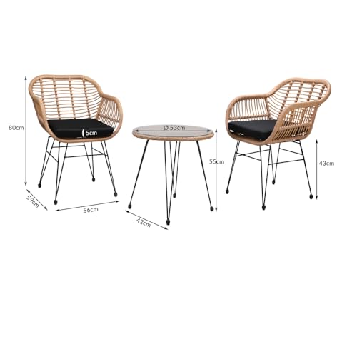 CASARIA® Balkonset 3 teilig 5cm Auflagen Wetterfest 5mm Sicherheitsglasplatte Höhenverstellbar Rattan Look Outdoor Terrasse Balkon… – Ansicht 3