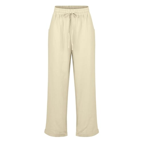 Cropped Linen Pants Women Plus Size Drawstring Elastic High Waisted Joggers Lightweight Summer Ankle Pants w/Pockets3