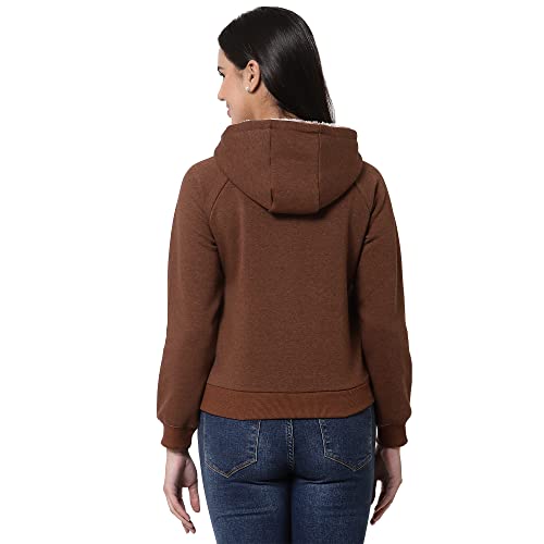 Image of Juelle Women Embellished Brown Hooded Fleece Sweatshirt