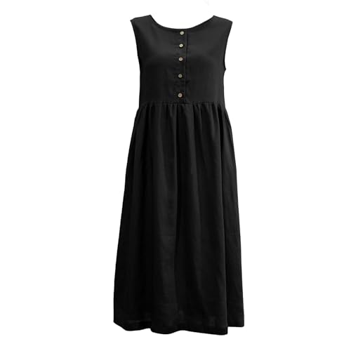 Robe en lin femme Amazhiyu plissée sans manches d'été