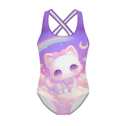 Image of Girls One Piece Swimsuits Teens Sleeveless Back Cross Strap Bathing Suit Kids Quick Dry Cute Beach Swimwear(5-14)