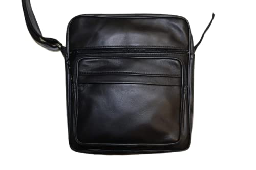 Pochette homme cuir agneau véritable sacoche bandoulière noire L