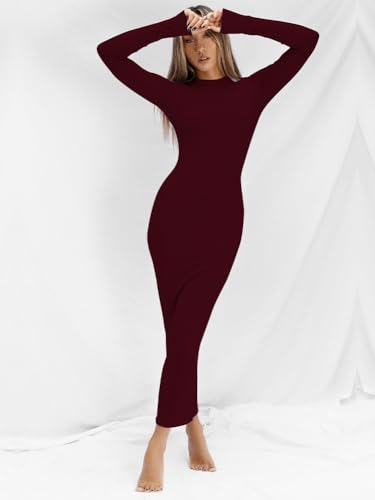 Image of Dressmine Women Long Sleeve Bodycon Maxi Dresses Sexy Wedding Party Pencil Dress Fall Trendy Casual Ribbed Midi Dress 2026