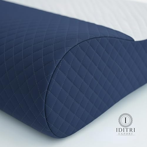 Image of Memory Foam Cervical Pillow Set of 2, 220 GSM Jacquard Cover, Ergonomic Contour Design for Neck Alignment, 48 x 30 cm, Blue and White Dual Tone, Comfortable Sleeping Bed Cushion