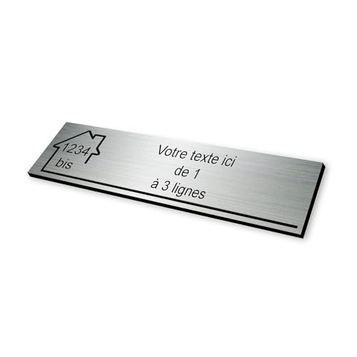 Plaque gravée motif MAISON pour Boite aux Lettres autocollante 10x2,5cm STANDARD personnalisable - 1 à 3 lignes sans frais supplémentaires + Numéro - alu brossé