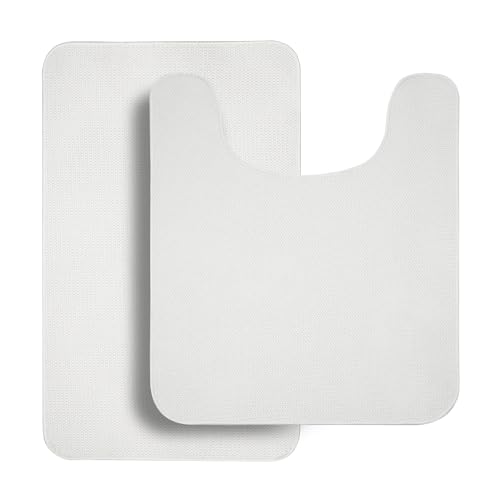 Bathroom Rugs Set 2 Pieces,Thin Bathroom Mats,Toilet Rugs,Quick Dry,Non-Slip,Machine Washable,Low Pile,Absorbent Bath Mats,Shower,Sink,Home Decor Accessories.White,1'5"x2'3"+1'8"x2" U Shape