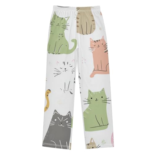 Lovely Cat Boys Long Pants Soft Trousers Elastic Waist Kids Lounge Bottoms with Pockets S-XL
