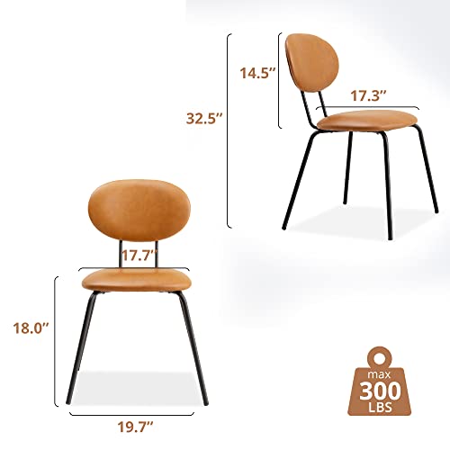 Centiar Leather Indoor Dining Chair Set Of 4, Backrest With Metal Legs,Modern Mid-Century Industrial Upholstered Square Seat Chairs Suitable For Home,Bistro Coffee Shops,18",Whiskey Brown Leather #TOP1
