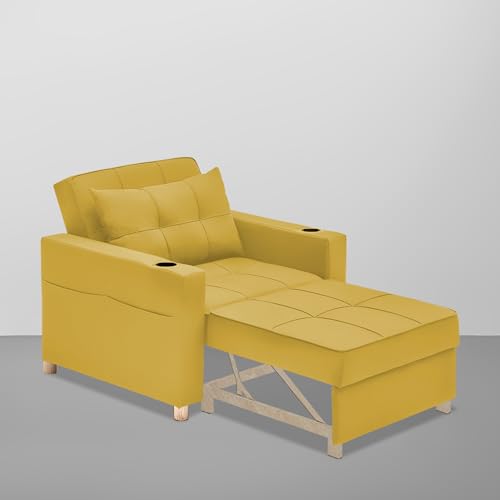 Image of Casaliving Treshta Single Seater Sofa Cum Bed Sofa Set for Living Room (Yellow-Colour Fabric) Premium Fabric Sofa Cum Bed