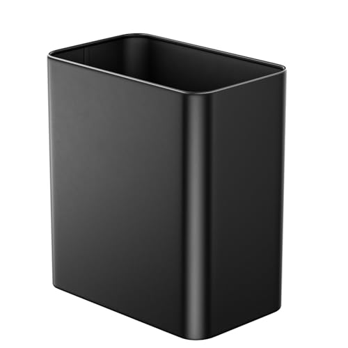 Veelesa Small Bathroom Trash Can 2.4 Gallon Wastebasket, Slim Metal Garbage Can Matte Black Stainless Steel Trash Bin for Bedroom,Office,Kitchen,Toilet, rv, Near Desk, Under Sink