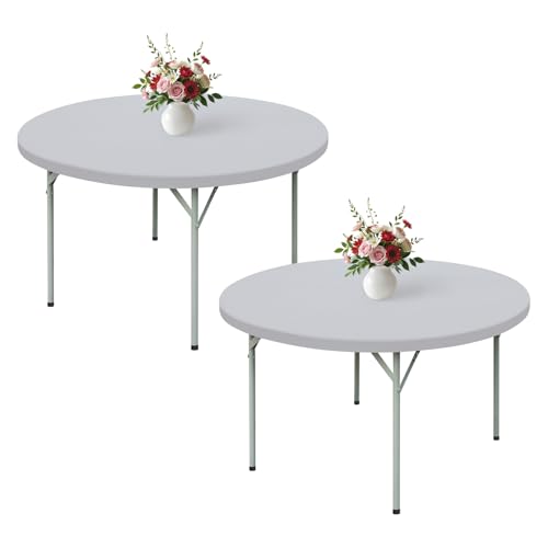 Wolkemer 2 Pack 5ft Fitted Round Tablecloth 60 Inch Elastic Table Cloth