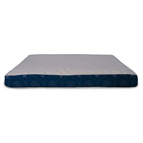 Furhaven Sherpa & Flannel Paw Décor Mattress Egg Crate Orthopedic Foam Dog Bed - Twilight Blue, Medium