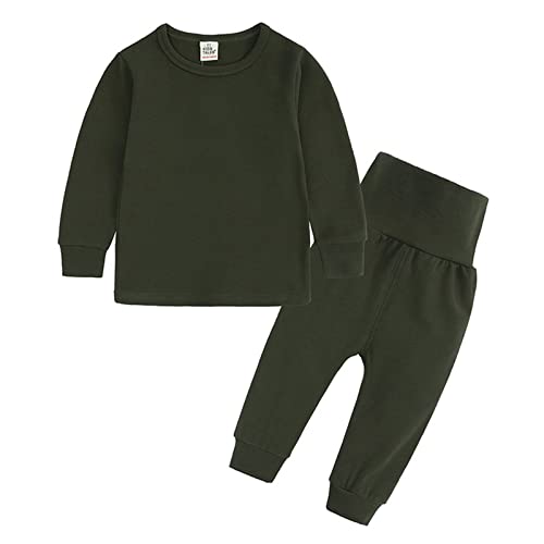 Little Boys Girls Thermal Underwear Set for Kids Cotton Sweatpants Solid Long Johns Soft Base Layer Top and Bottoms 2PC