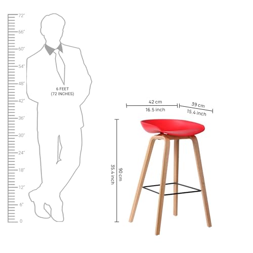 Image of Creative Premium Bar Stool - Modern Red High Chair for Kitchen, Dining, Living Room, Hotel & Office Adjustable Height, Comfortable Cushion & Stylish Design (Pack of 1)