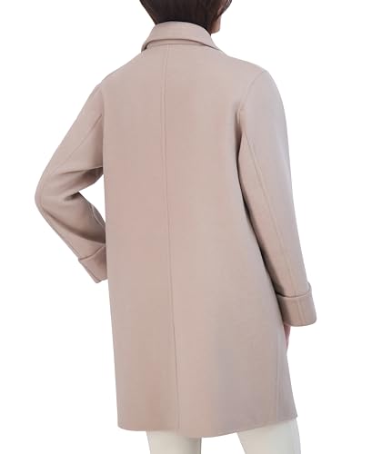 TAHARI Women's Relaxed Double-Faced Soft Wool Topper Coat with Front Buttons, Roll Cuffs & Pick Stitch Detail3