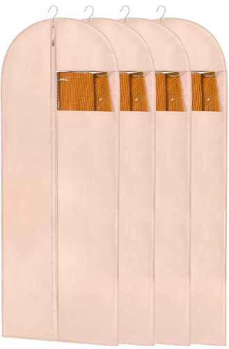 65'' Dress Bags for Gowns, 4 Pack Pink Garment Bags for Hanging Clothes, Dress Garment Bag Women, Long Dress Cover for Coats, Dresses, Uniforms