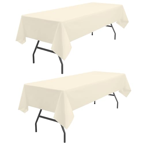 Image of odibo Ivory Tablecloths Plastic 2 Pack Cream Disposable Table Covers 54" x 108" Beige Table Cloths for Parties Birthday Wedding Engagement Bridal Shower Banquet Fits up to 8 Foot Rectangle Tables