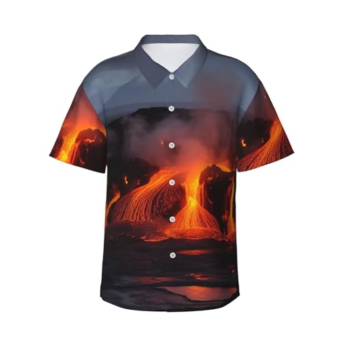 Chemise hawaïenne homme Kilauea Volcano boutonnée fluide au motif tropical unique