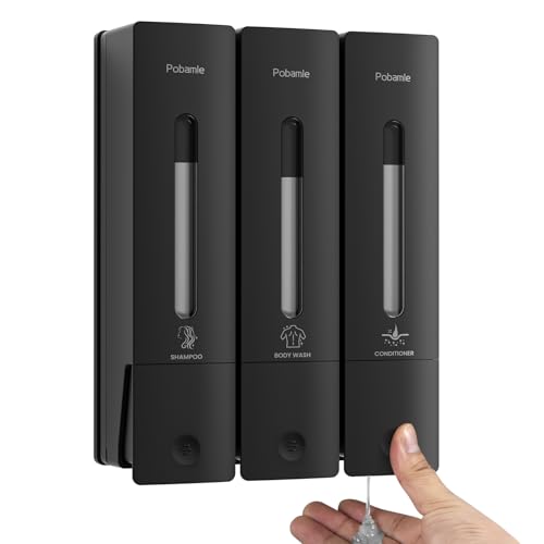 1984 Shower Soap Dispenser Bathroom Set Shampoo Conditioner Body Wash Dispenser Wall Mounted Shower Shampoo Dispenser 3 Chamber No Drill for Home Star Hotel 3 x 400ml Black