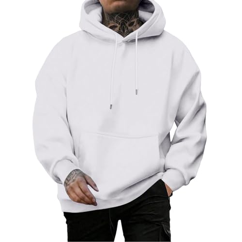 Mens Hoodies Pullover | Casual Solid Color Drawstring Pullover Hoodies | Fall Drop Shoulder Sweater Loose Fit