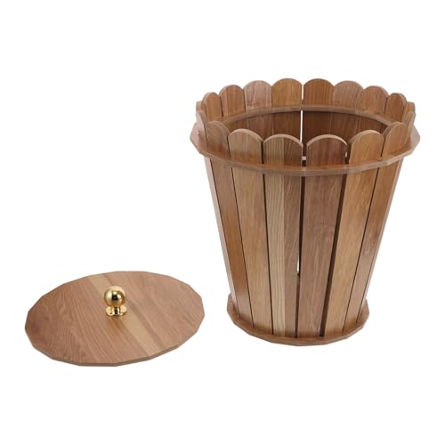 Poubelle ronde en bois kaki TOYANDONA au style rustique chic pour salon