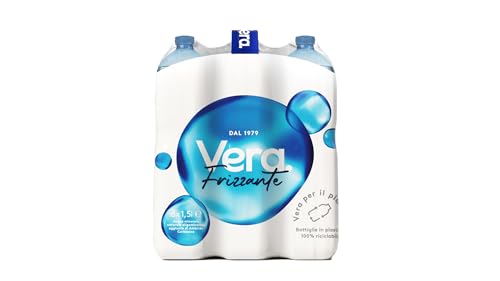 ACQUA VERA - Acqua Frizzante 1,5 L Oligominerale x 6 Bottiglie, Cassa d'Acqua che Favorisce la Diuresi con Bottiglia 1 Litro e Mezzo in PET 100% Riciclabile, Indicata in Dieta Iposodica, Made in Italy