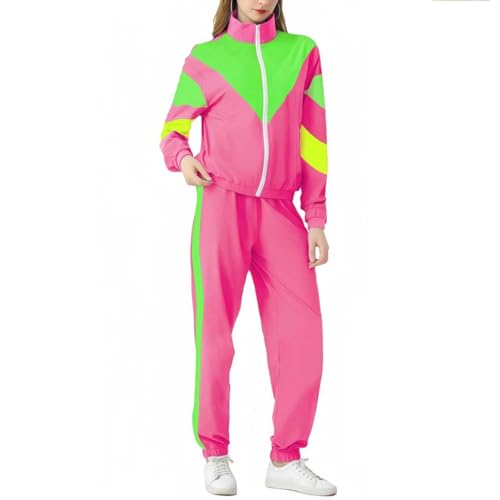 Aluvee 80s Track Suit Women Set: 80s 90s Outfit Windbreaker Retro Color Block Sportswear Set With Jacket Sweatpants